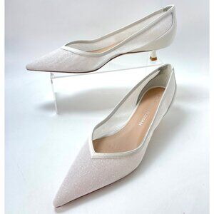 Stuart Weitzman Eva 35 Pumps White Sparkle Mesh Kitten Heel Women Size 39 US8.5B